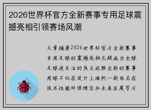 2026世界杯官方全新赛事专用足球震撼亮相引领赛场风潮